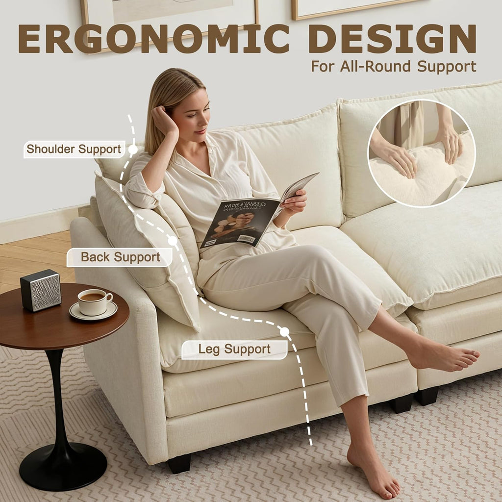 113" Modular Sectional Sofa, L Shaped Cloud Couch with Ottoman