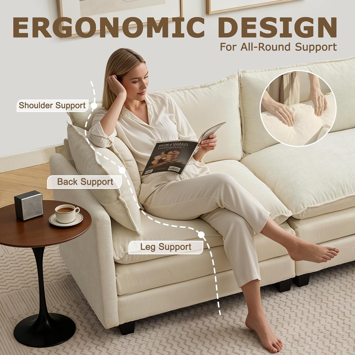113" Modular Sectional Sofa, L Shaped Cloud Couch with Ottoman