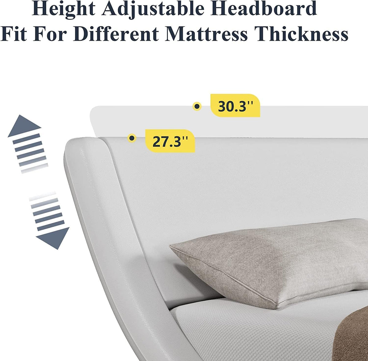 King Upholstered Sleigh Bed Frame with Adjustable Headboard, White