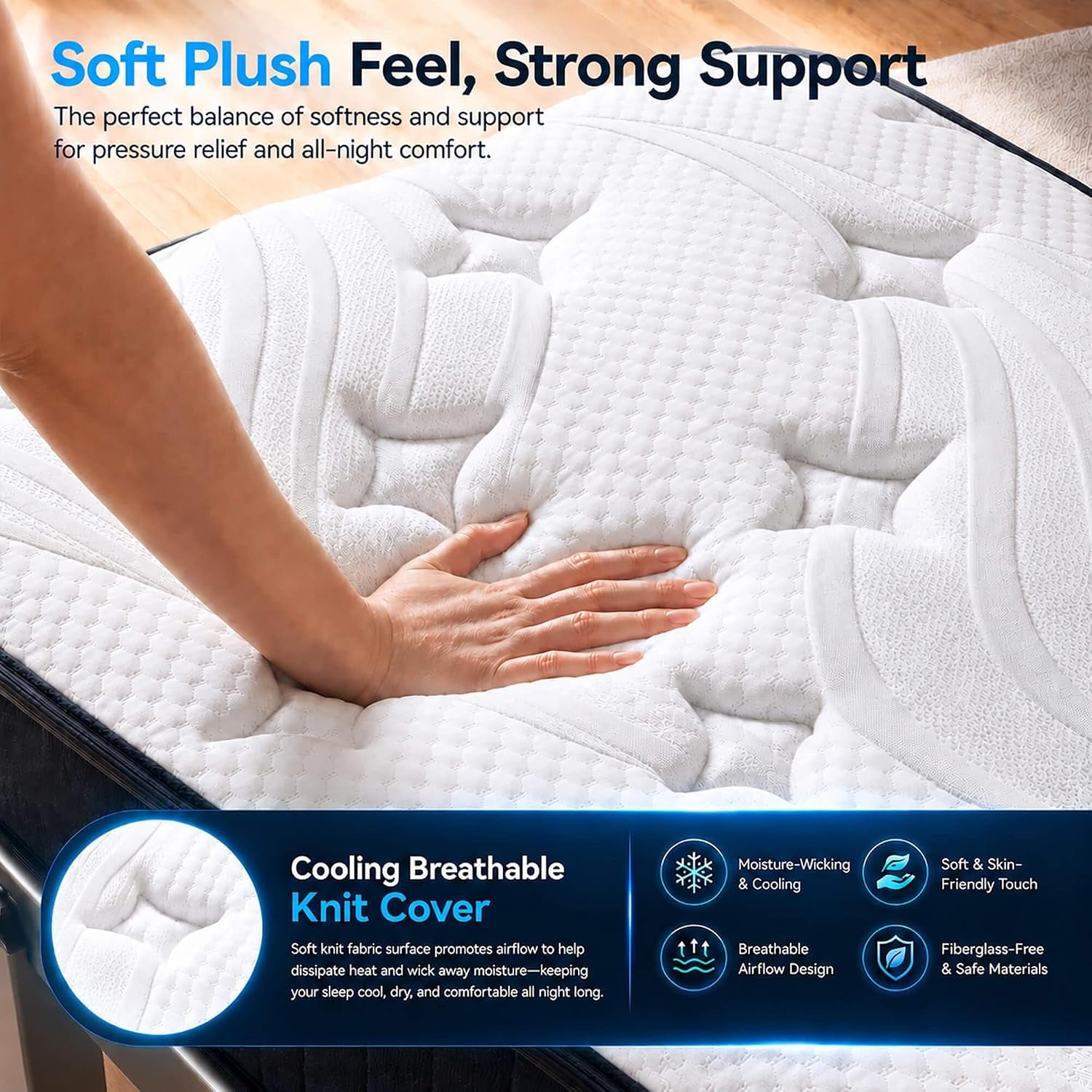 Queen 14 Inch Hybrid Mattress in a Box, Medium Firm for Side Sleepers