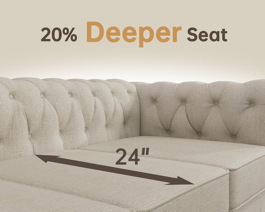 2 Piece Classic Chesterfield 5-Seater Set, Tufted Loveseat & Sofa Furniture Solid Wood Legs Thick Cushion, Pet-Friendly Couch Set for Living Room Bedroom Apartment, Linen Beige