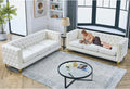 2 Pieces Beige 81" 3-Seater Velvet Sofa Set, Buttons Tufted and Square Arm, Inlaid Gold Nail Heads and 4 Golden Metal Legs for Living Room
