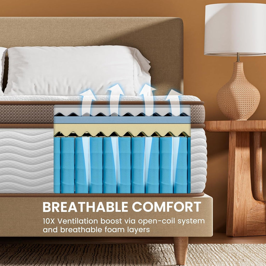 Extra Firm Mattress Queen - 14 Inch Hybrid Mattress for Back Lumbar Pain Relief - Low Motion Transfer & Individually Pocketed Springs, Certipur-Us, 365 Nights Trial