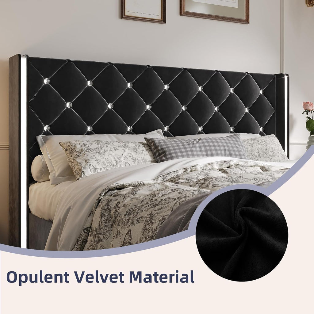Queen Bed Frame with Silverside Wingback Headboard, Black