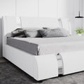 King Bed Frame with Iron Pieces Decor, Faux Leather, White