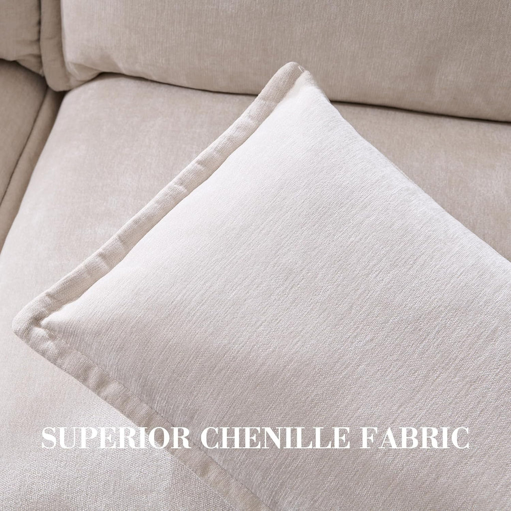 85.83" Modular Sectional Cloud Couches for Living Room, Modern Sectional Sofa with Storage Ottoman, U-Shape 5 Seat Chenille Cloud Sofa with Pillows for Bedroom and Apartment, Beige