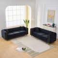 Velvet Chesterfield Button Tufted Sofa Set, 2 Pcs Modern 3 Seater Couch with Golden Legs & High-Density Cushion, Upholstered Comfy Sofa with Pillows for Living Room, Black