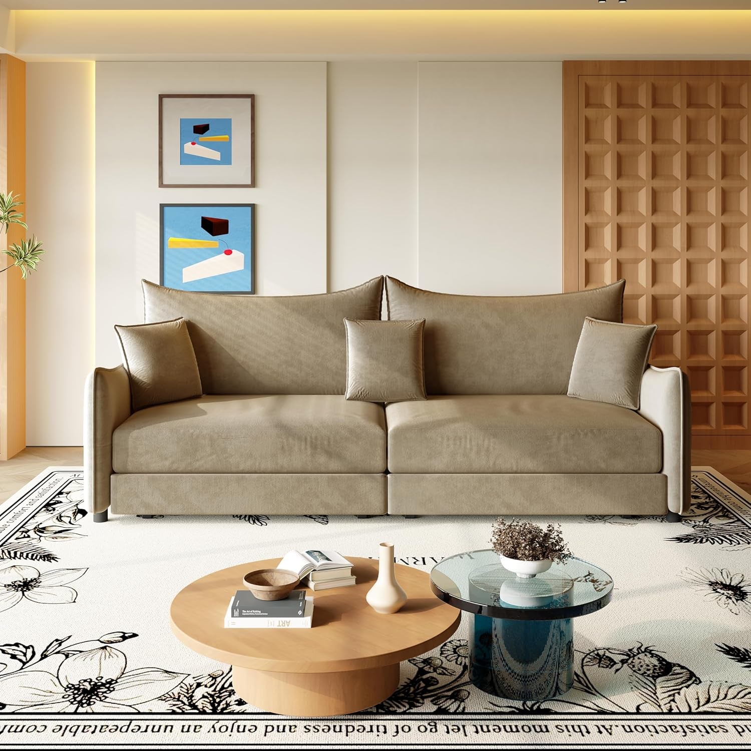 81.9" King Pull-Out Sofa Bed, 3-In-1 Convertible Sleeper Couch with Modern Velvet Fabric & Gold Accents, Space-Saving 3-Seater Sofa Bed for Apartments, Living Rooms & Small Space Modern Living