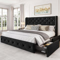 Queen Size Bed Frame with 4 Storage Drawers and 47.2" Tall Wingback Headboard Upholstered Platform Beds Velvet Tufted Bed Frame with Wooden Slats Support, Easy Assembly, Black