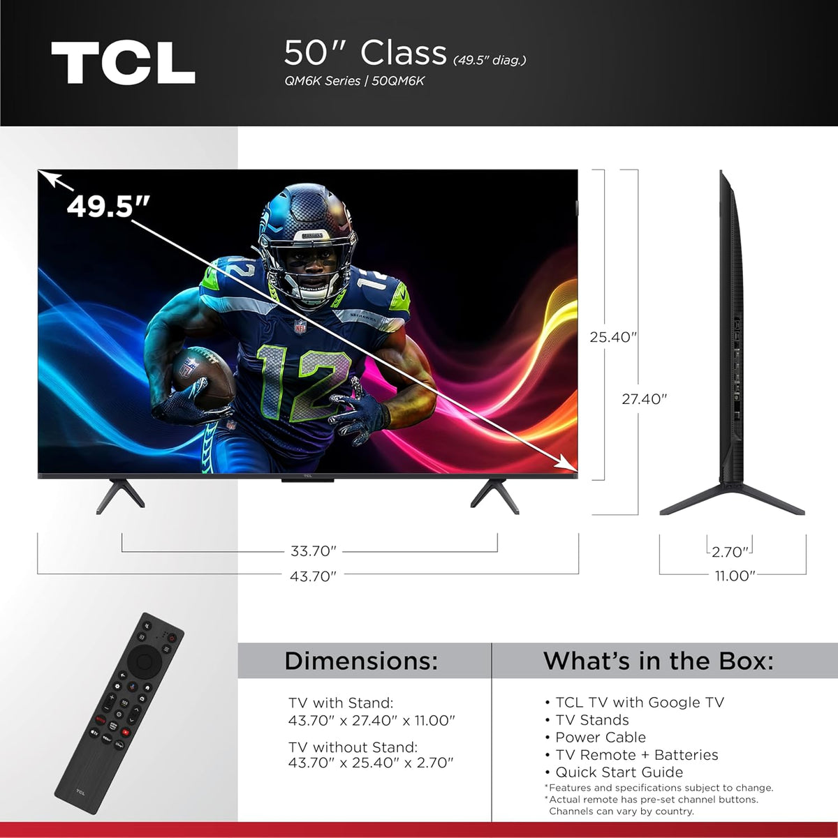 50 Inch Class QM6K Series | Mini LED QLED 4K HDR | 50QM6K, Latest Model | 120HZ-144HZ High Brightness Smart Google TV Dolby Atmos Onkyo Audio | Voice Remote Alexa Gaming Streaming Television