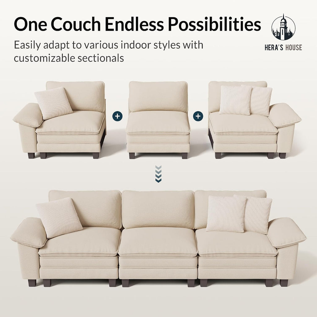 124" Oversized Modular Sectional L Shaped Sofa,Chenille White