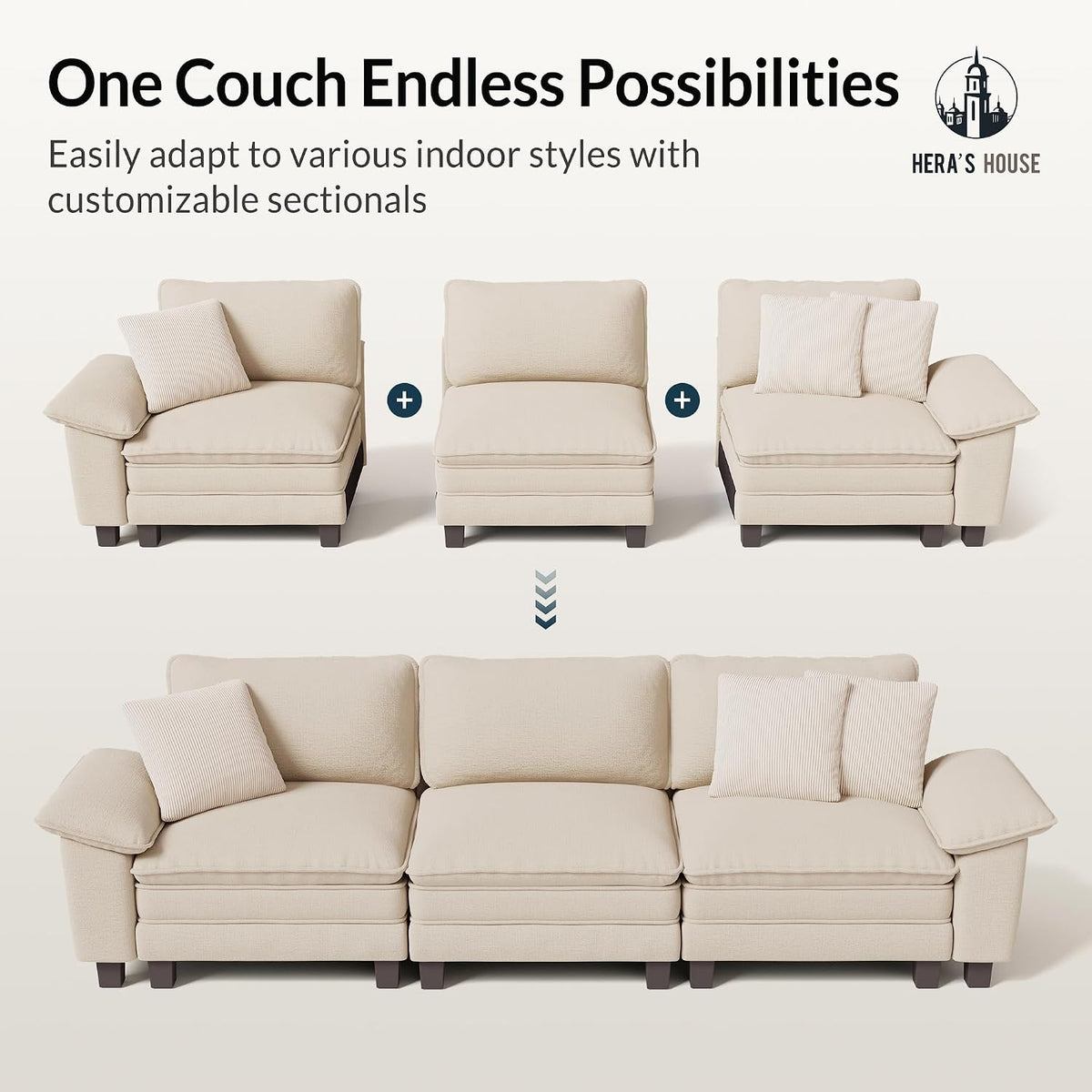 124" Oversized Modular Sectional L Shaped Sofa,Chenille White