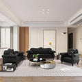 Chesterfield 3-Piece Living Room Sectional Sofa Set, Mid-Century Modern Upholstered PU Sofa Couch, Classic Tufted Button Sofa with Nailhead Trim for Living Room, Office (Black)