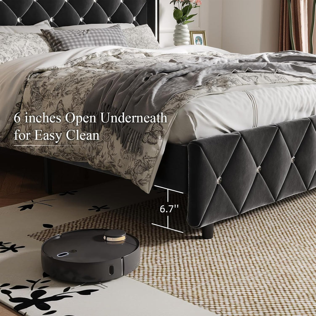 Queen Bed Frame with Silverside Wingback Headboard, Black