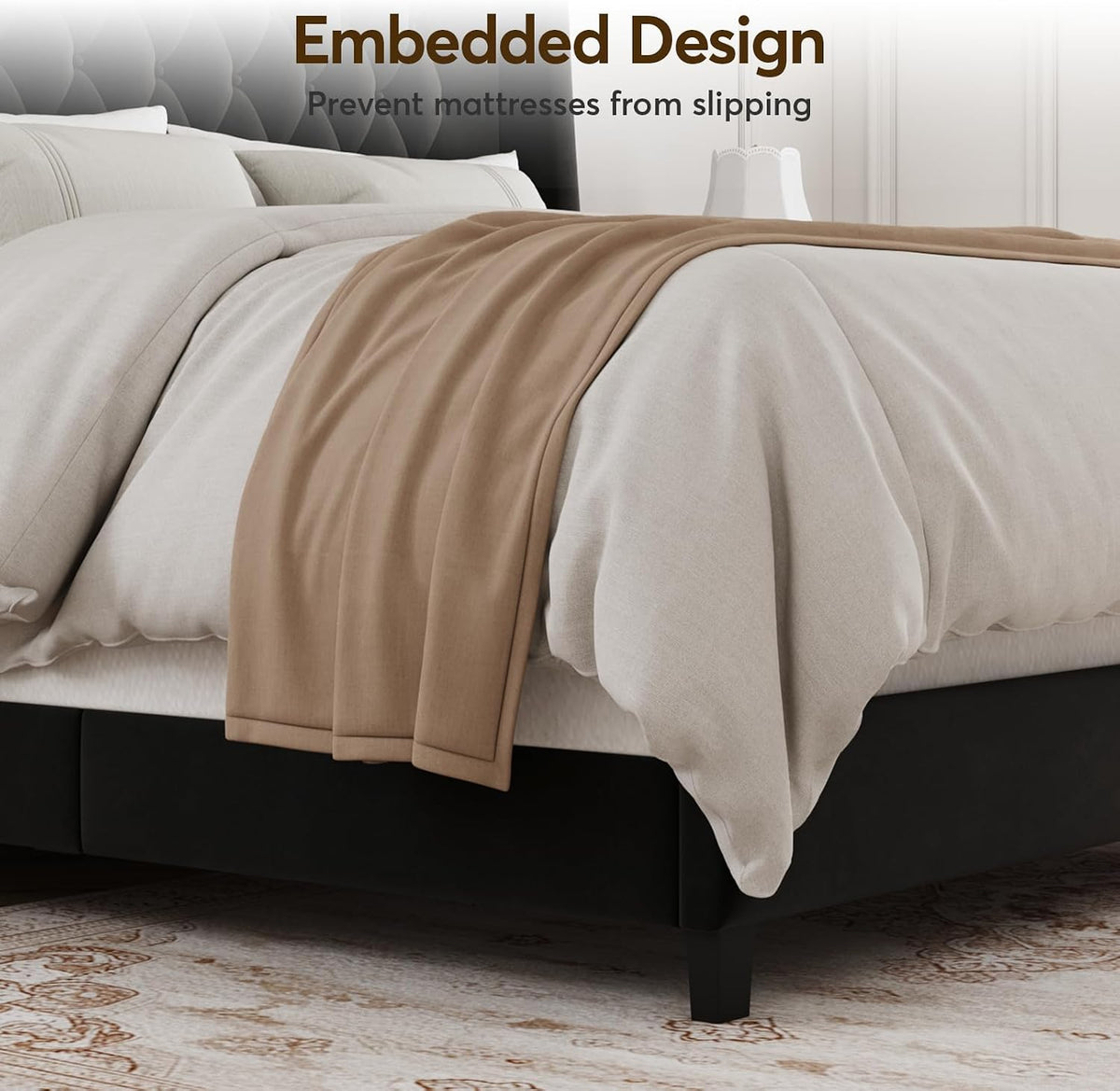 Queen Upholstered Bed Frame, 55.4'' Tall Headboard with Wingback