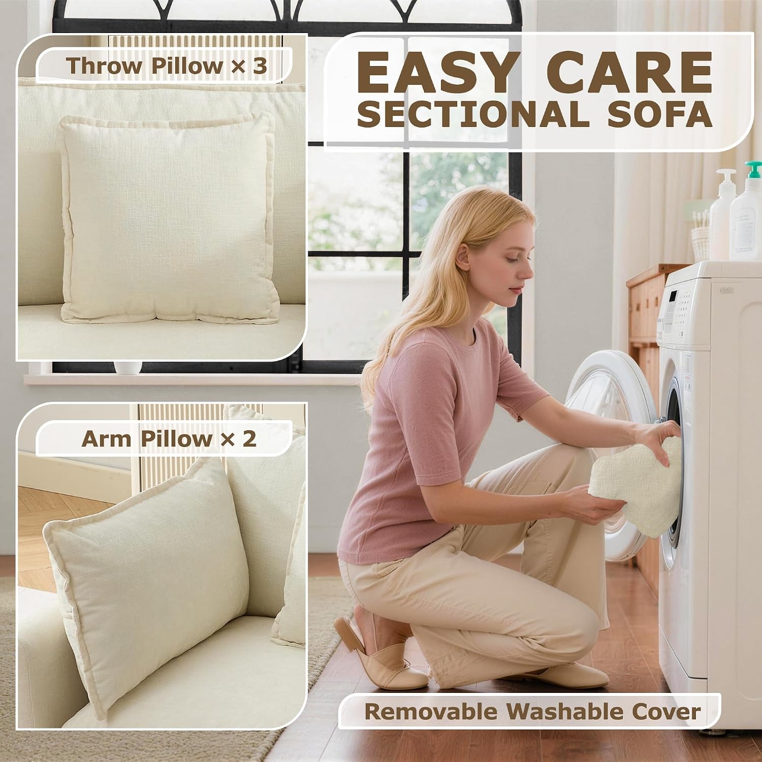 113" Modular Sectional Sofa, L Shaped Cloud Couch with Ottoman