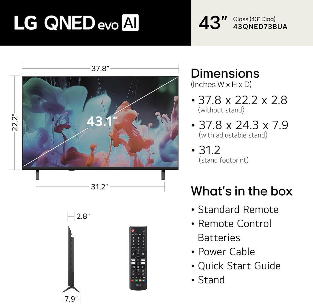 LG Amazon Exclusive 43-Inch Class QNED AI 4K QNED73B Series Mini LED Smart TV W/Sound Pro, HDR10, Super Upscaling, Filmmaker Mode, Wow Orchestra, Compatible with Alexa, 43QNED73BUA, 2026