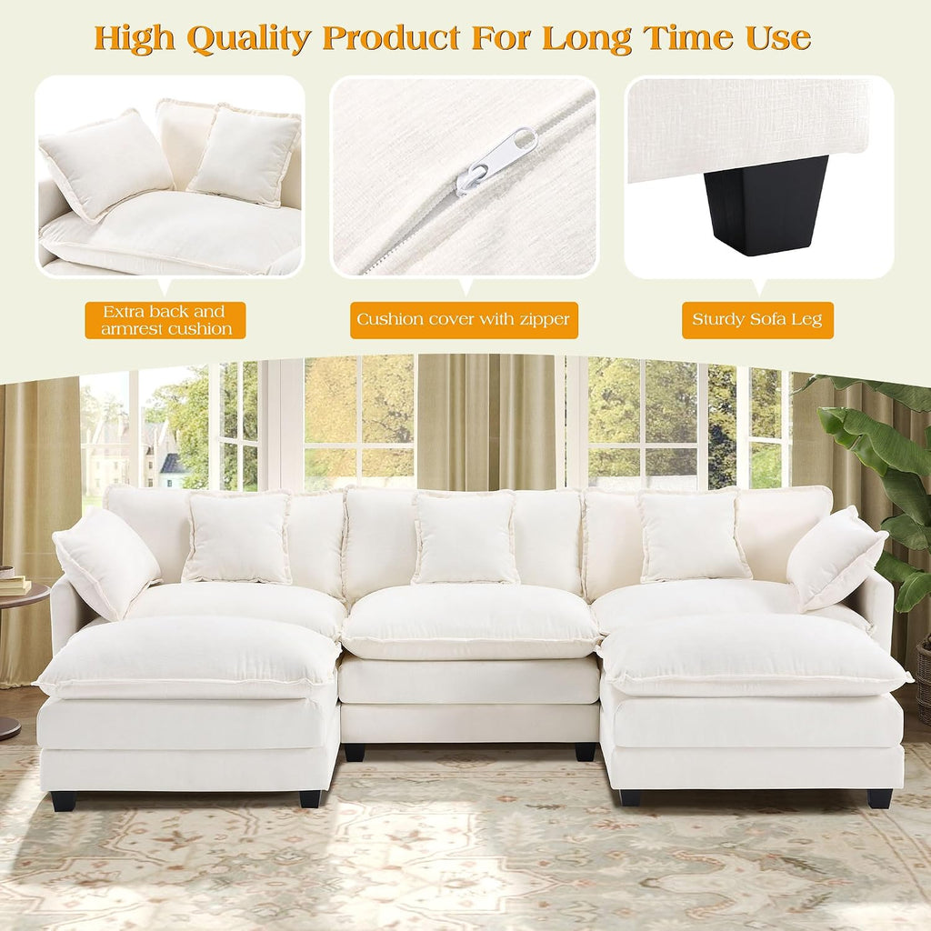 Modular Sectional Sofa,Cloud Couch for Living Room,Modern Deep Seat Sofa Chenille Fabric Comfy Couches with Throw Pillows & Movable Ottoman for Apartment