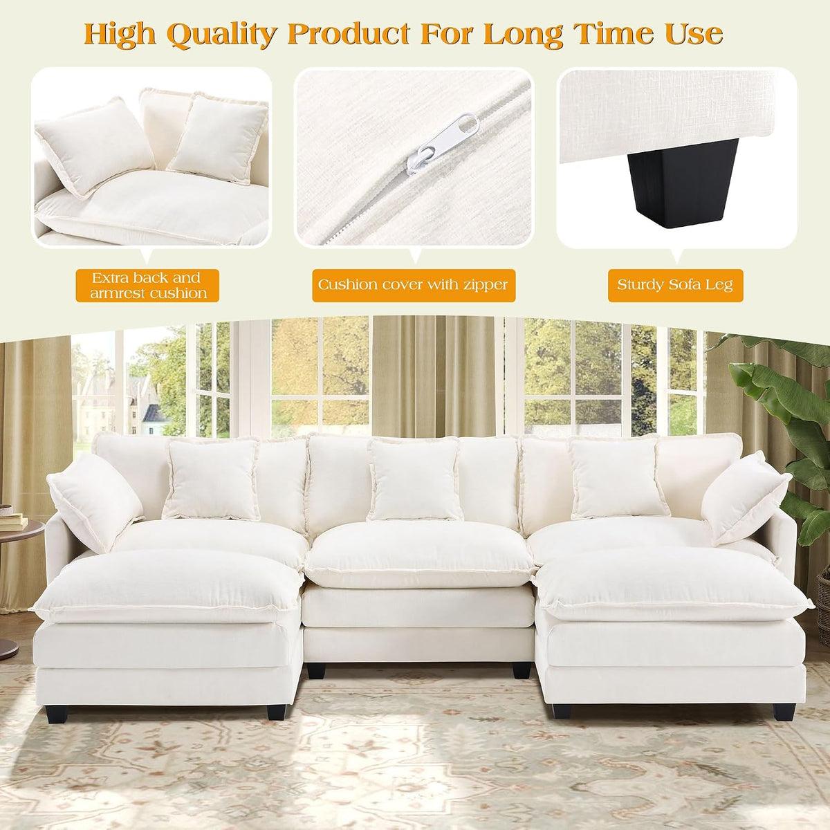 Modular Sectional Sofa,Cloud Couch for Living Room,Modern Deep Seat Sofa Chenille Fabric Comfy Couches with Throw Pillows & Movable Ottoman for Apartment