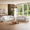 86"&86" Luxury Oversized Velvet Chesterfield Sofa Set,Beige and Gold Couch