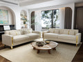 2-Piece Loveseat Couch Set for Living Room, 86" Beige 3-Seater Velvet Sofa Couch with 4 Pillows & Gold Metal Legs, Modern Upholstered Sofa Set Love Seat Sectional Couches for Apartment Home Office