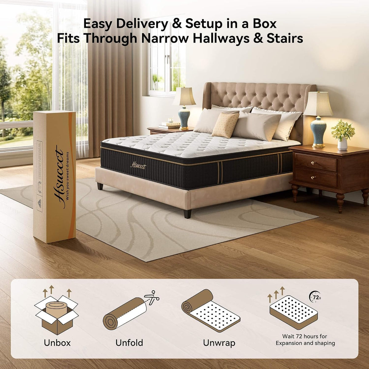 Queen 14 Inch Hybrid Mattress in a Box, Medium Firm for Side Sleepers