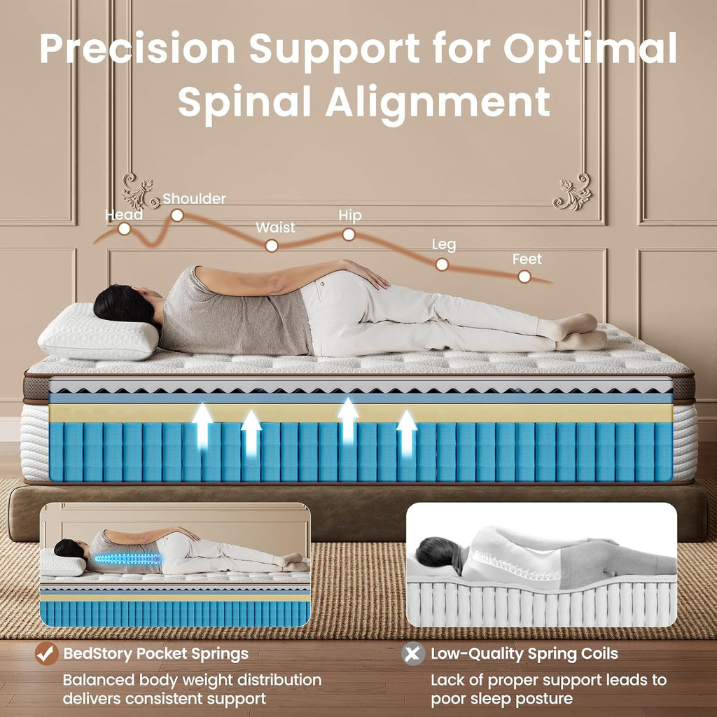 King Mattress 14 Inch - Medium Firm Hybrid Mattress King with Motion Isolation & Orthopedic Support - 800+ Individually Pocketed Springs, Certipur-Us Certified, Fiberglass Free