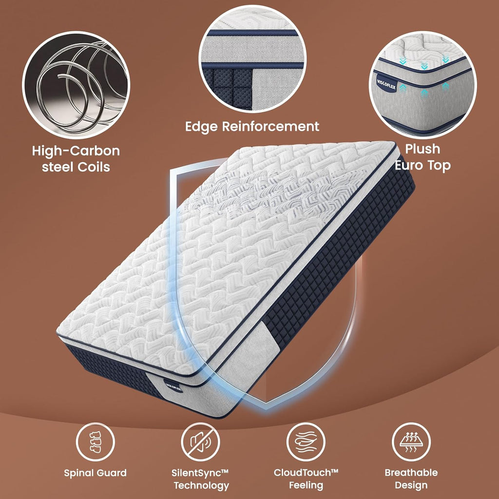 Firm King Mattress 12 Inch - Hybrid Mattress Extra Back and Lumbar Support