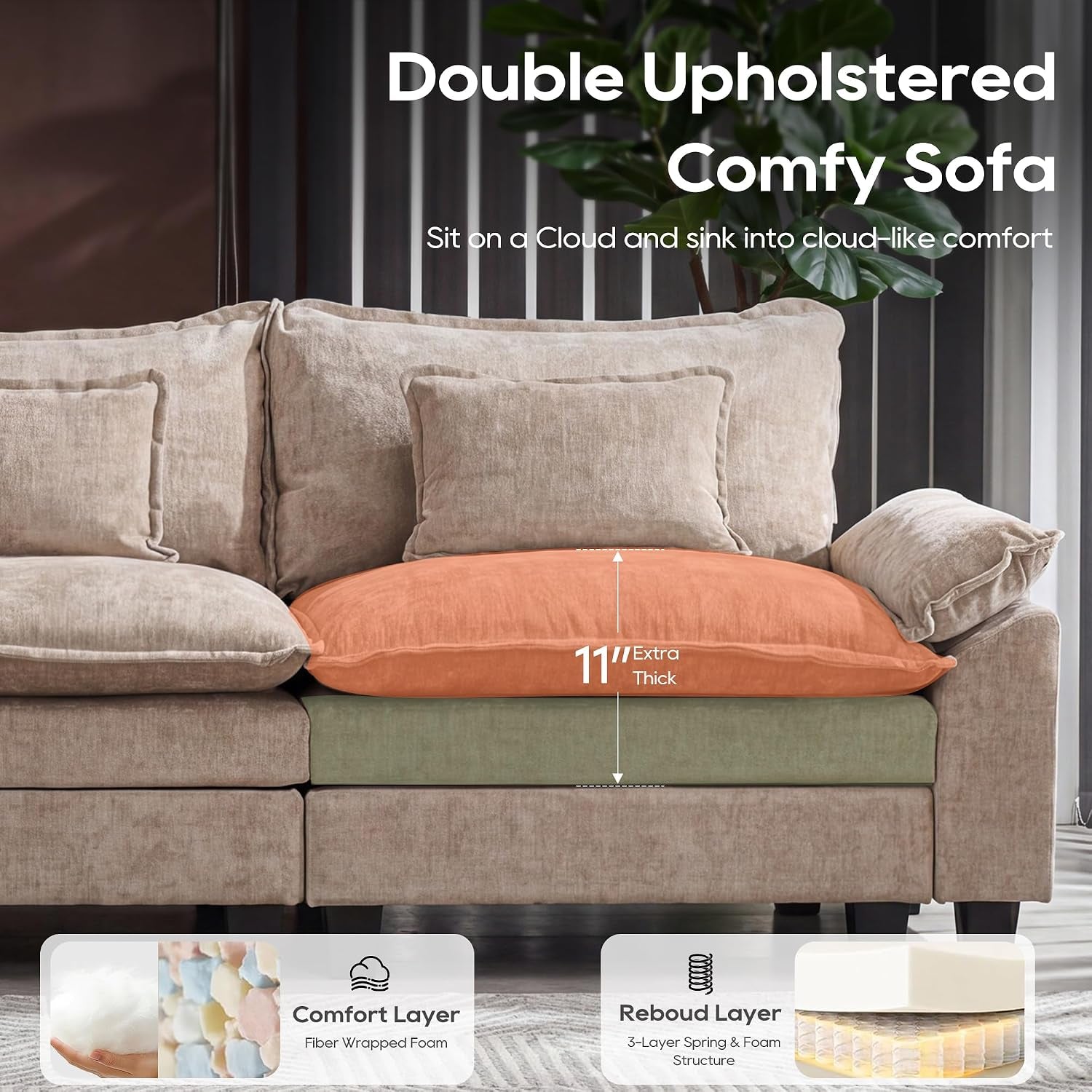 Oversized Modular Sectional Sofa，Khaki：122" U Shaped