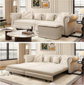 89" King Size Sleeper Sofa Bed, 3-In-1 Convertible Pull Out Chesterfield Sleeper Couch with Ottoman, Oversized Velvet Button Tufted L Shaped Sofa for Living Room Small Spaces, Beige White