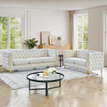 Chesterfield Sofa Set of 2, Modern Velvet Couch with Button Tufted & Nailhead Trim, Upholstered Deep Seat Couch, Comfy Sofa for Living Room, Bedroom, Apartment, Office(58" W + 80.5" W, Beige)