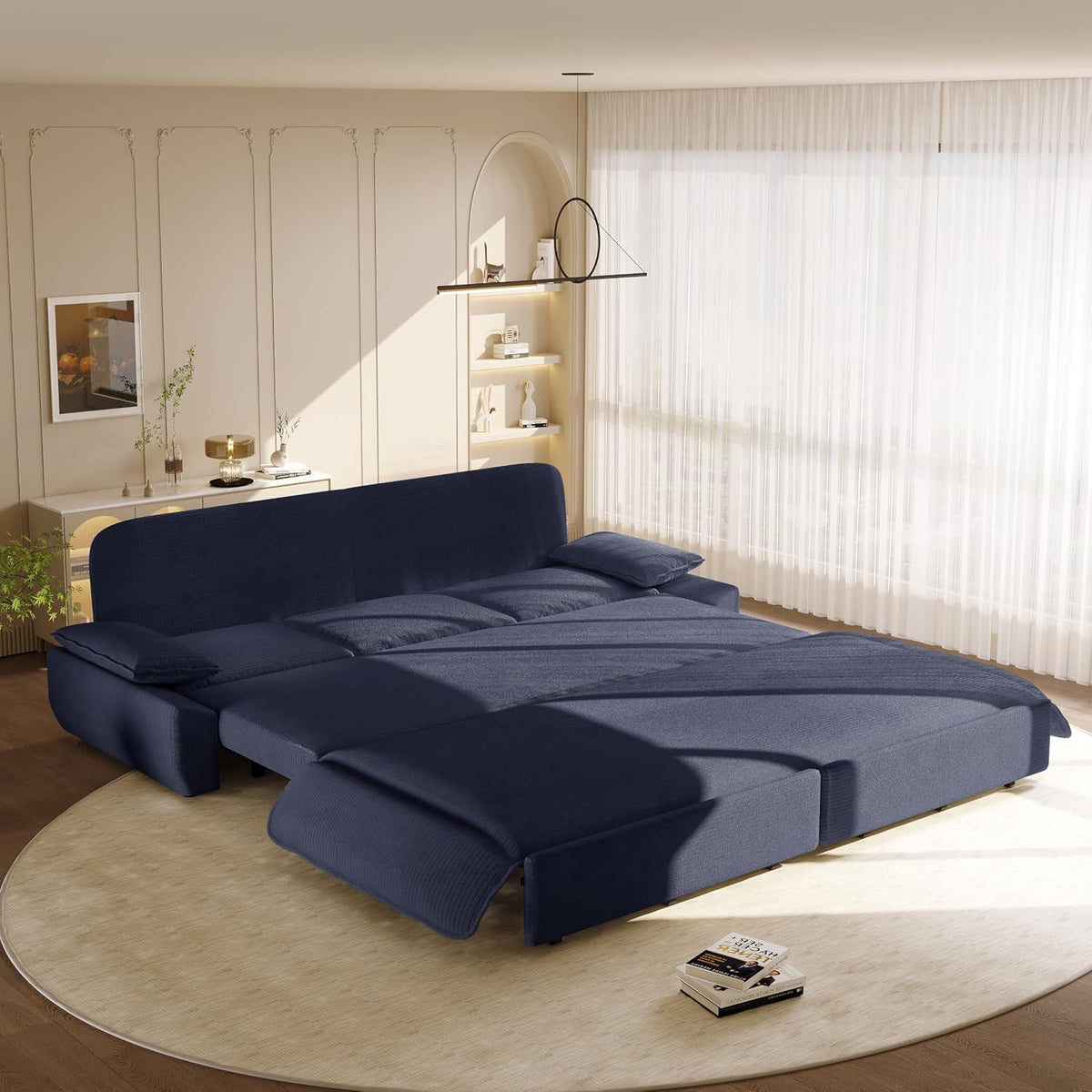 94.5'' King Size Pull Out Sleeper Sofa, 3-In-1 Convertible Futon Couch with Cloud Comfort, Corduroy Reclining Loveseat Sofa for Office, RV, Home Theater