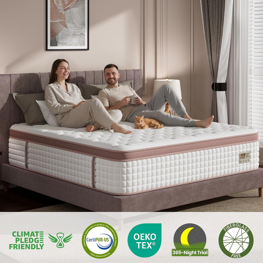 Extra Firm Queen Mattress 14 Inch, Luxury Hybrid Mattress in a Box for Deep Sleep & Lumbar Support, Certipur-Us & Zero Fiberglass, 365-Night Trial