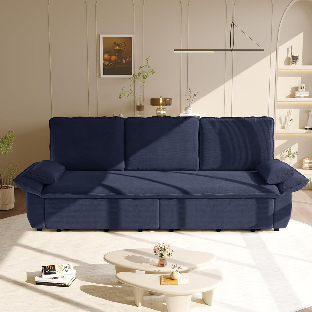94.5'' King Size Pull Out Sleeper Sofa, 3-In-1 Convertible Futon Couch with Cloud Comfort, Corduroy Reclining Loveseat Sofa for Office, RV, Home Theater