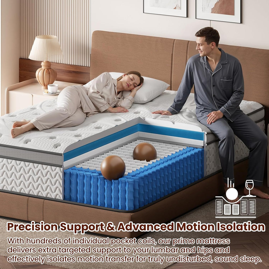 Firm Queen Mattress 12 Inches - Cooling 5-Zone Deep Sleep Mattress with Extra Lumbar & Shoulder Support, Hotel Collection Hybrid Single Mattresses Pain Relief - Fiberglass Free