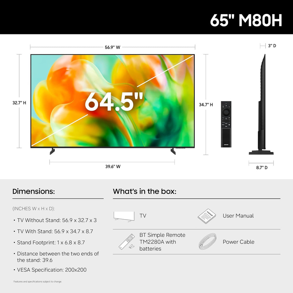 Samsung 65-Inch Class M80H Series, Mini LED, 4K, Smart TV, 2026 Model