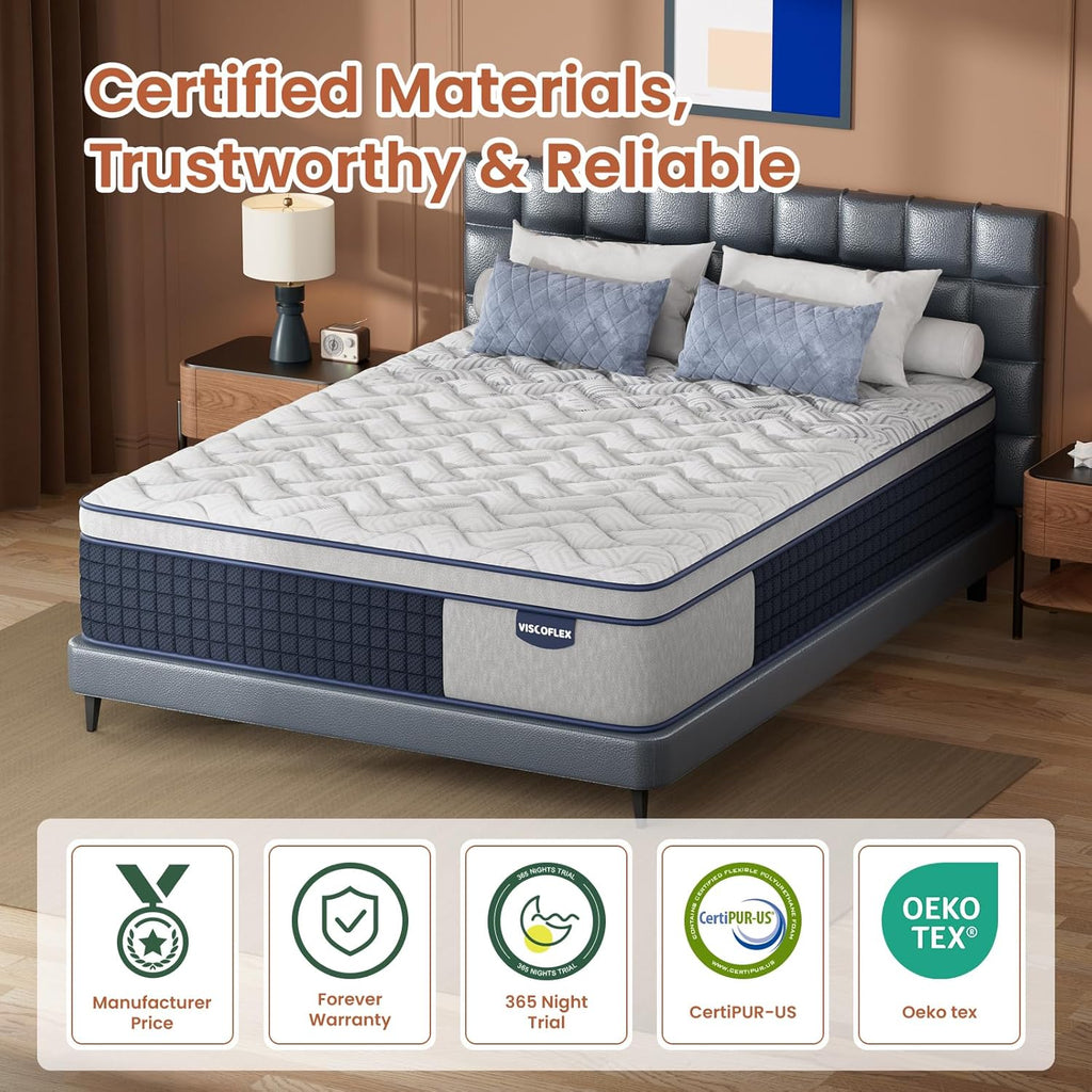 Firm King Mattress 12 Inch - Hybrid Mattress Extra Back and Lumbar Support