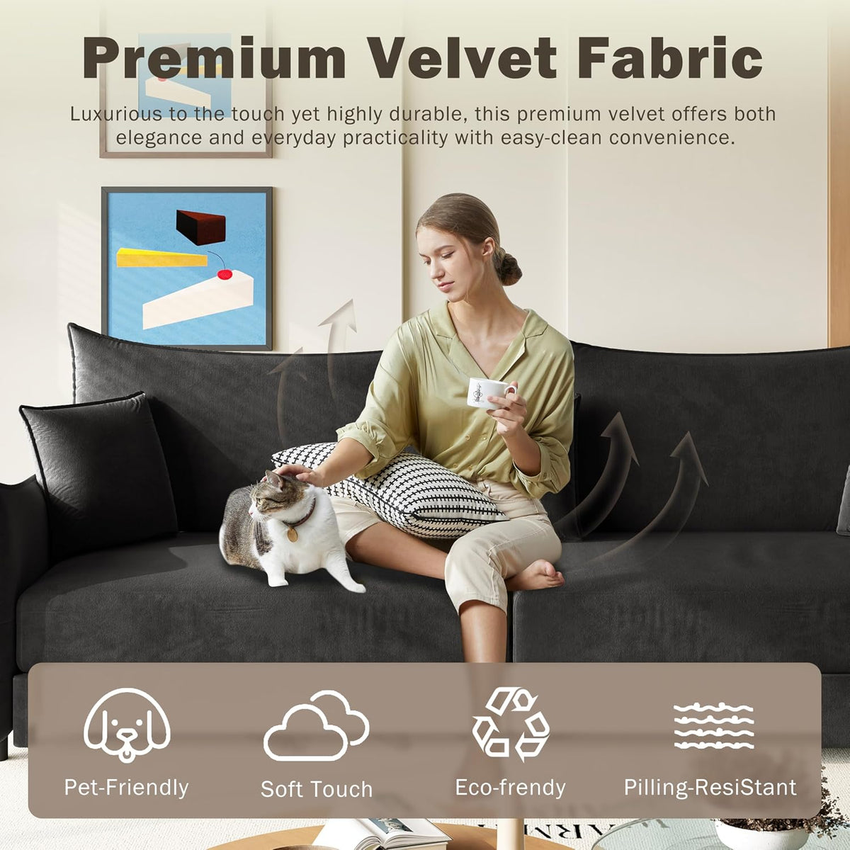 81.9" Sleeper Sofa, 3-In-1 Pull Out Couch Bed with Premium Velvet Upholstery, Perfect for Movie Nights, Overnight Guests, and Modern Home Decor
