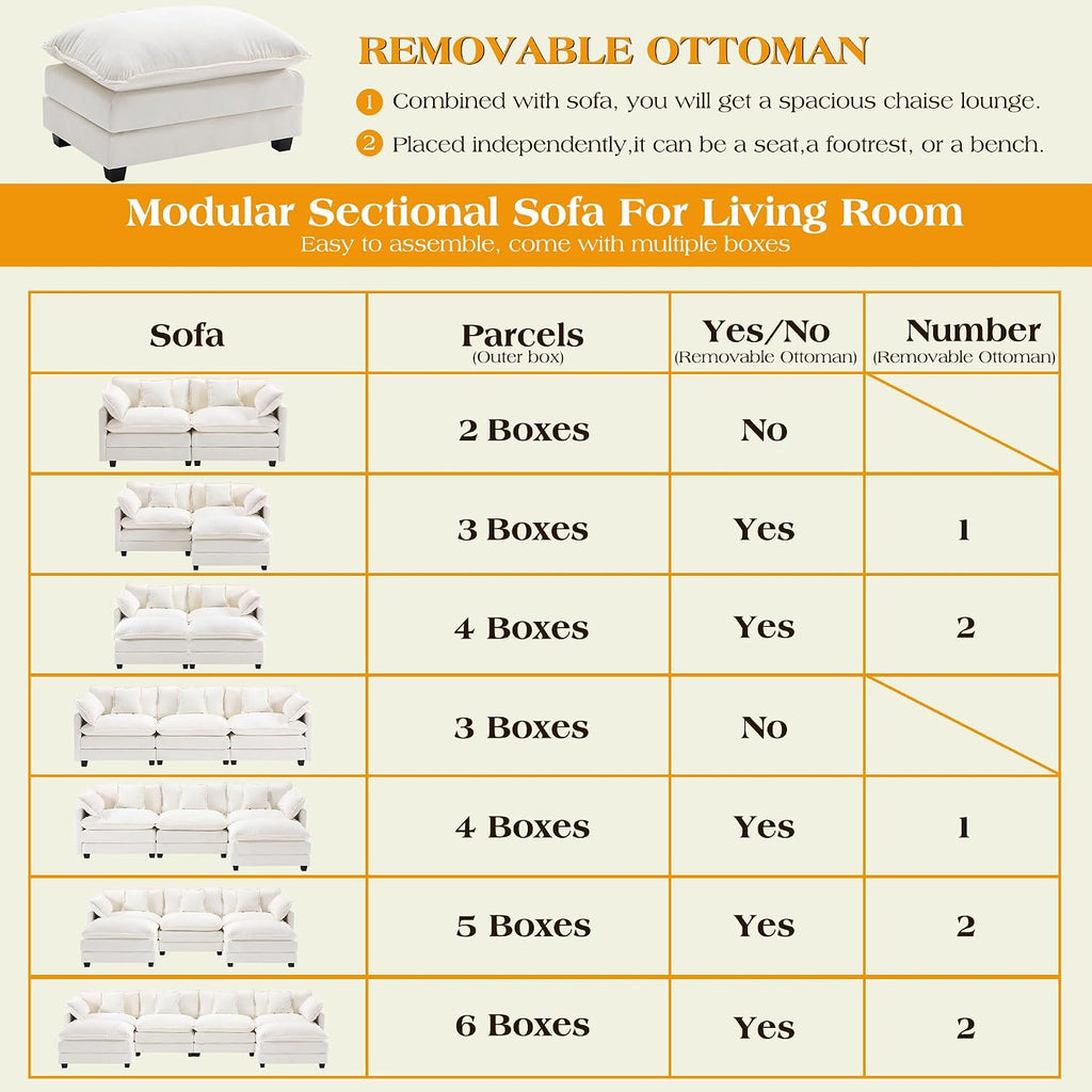 Modular Sectional Sofa,Cloud Couch for Living Room,Modern Deep Seat Sofa Chenille Fabric Comfy Couches with Throw Pillows & Movable Ottoman for Apartment
