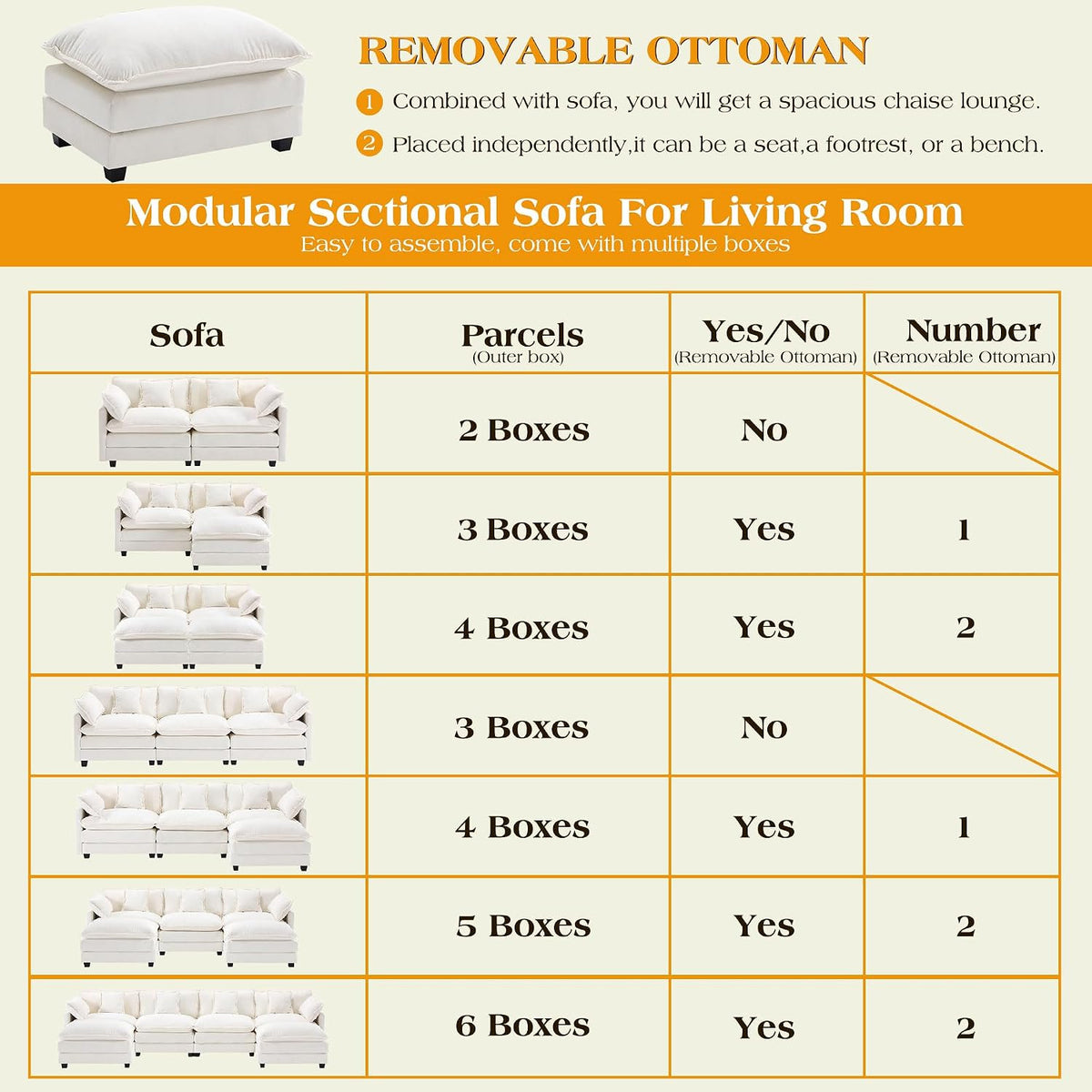 Modular Sectional Sofa,Cloud Couch for Living Room,Modern Deep Seat Sofa Chenille Fabric Comfy Couches with Throw Pillows & Movable Ottoman for Apartment