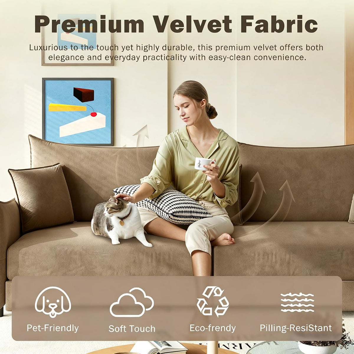 81.9" King Pull-Out Sofa Bed, 3-In-1 Convertible Sleeper Couch with Modern Velvet Fabric & Gold Accents, Space-Saving 3-Seater Sofa Bed for Apartments, Living Rooms & Small Space Modern Living