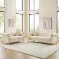 2 Pieces Velvet Chesterfield 82" 3-Seater and 61" Loveseat Sofa Sets with Two Pillows, Featuring Copper Stud Detailing (Beige, 2 Pieces 82" 3-Seater and 61" Loveseat Sofa Sets)