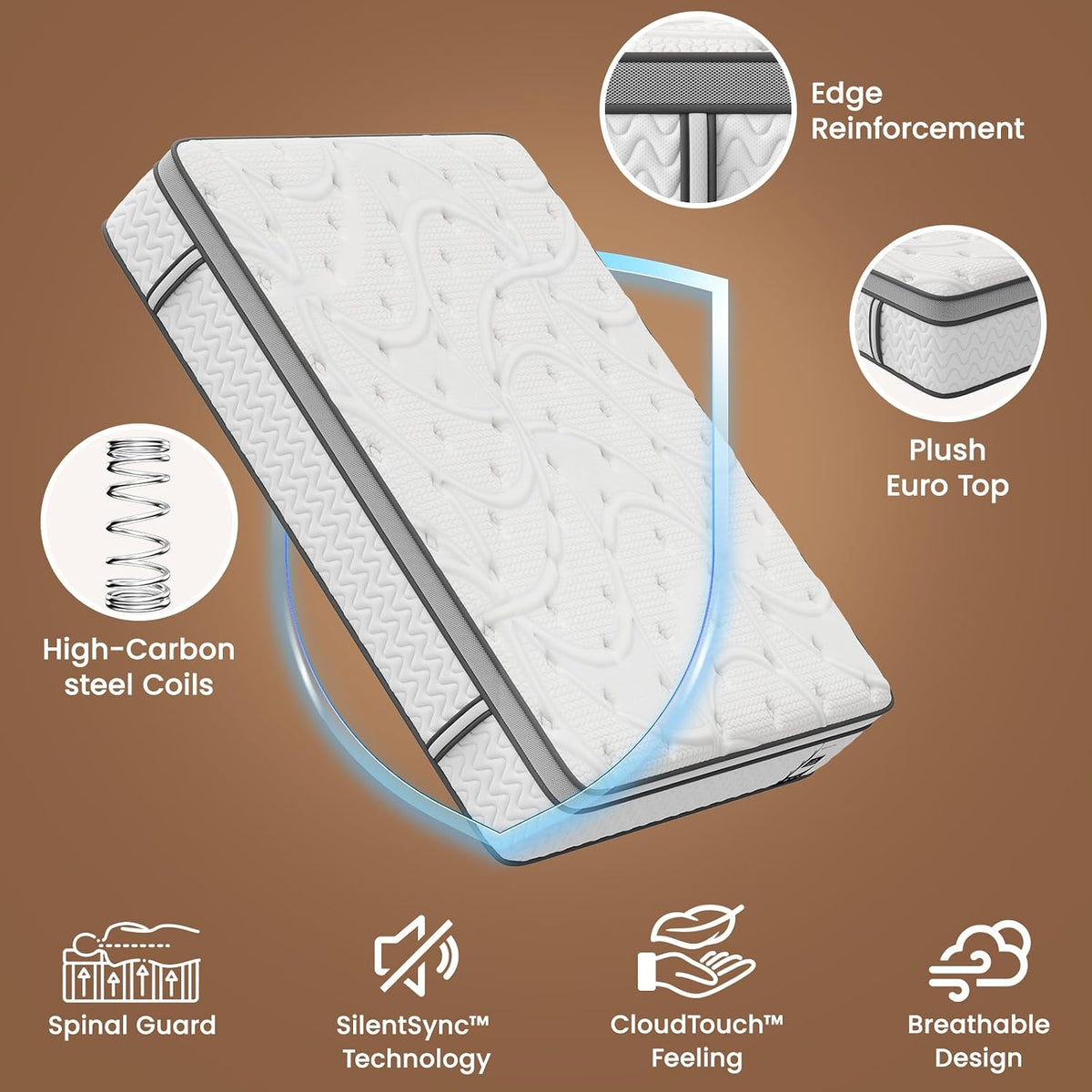 Firm Queen Mattress 12 Inches - Cooling 5-Zone Deep Sleep Mattress with Extra Lumbar & Shoulder Support, Hotel Collection Hybrid Single Mattresses Pain Relief - Fiberglass Free