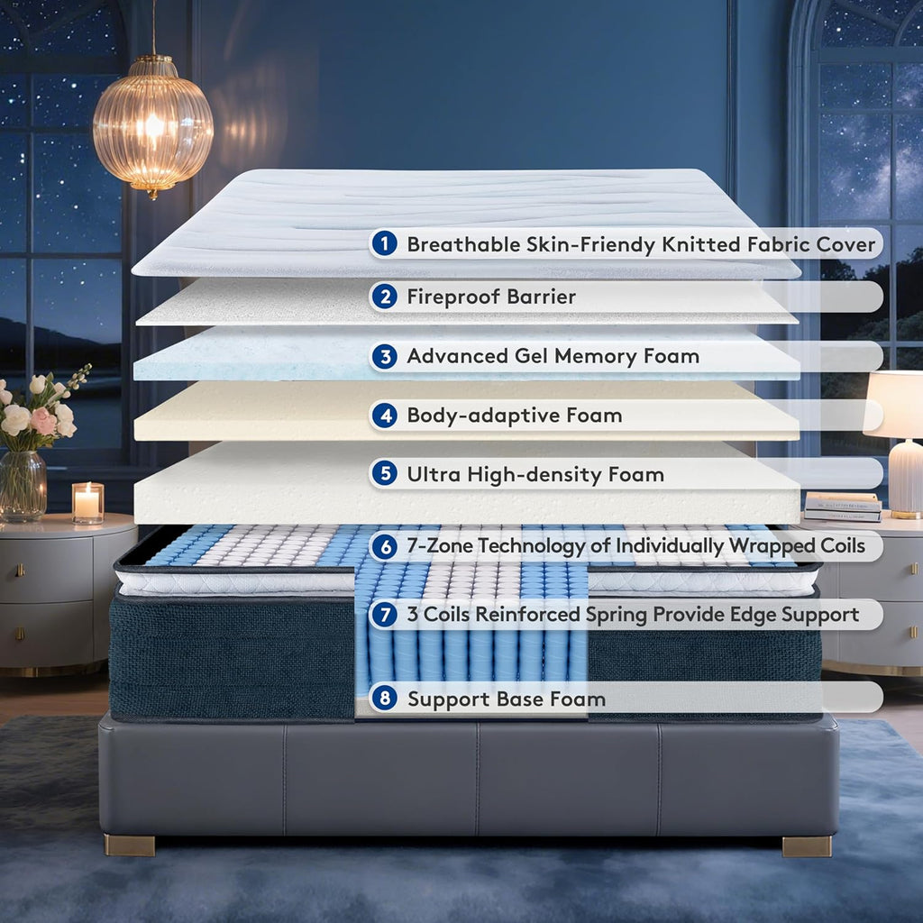 Twin XL Mattress,14" Hybrid Mattress Medium Firm Restful Sleep