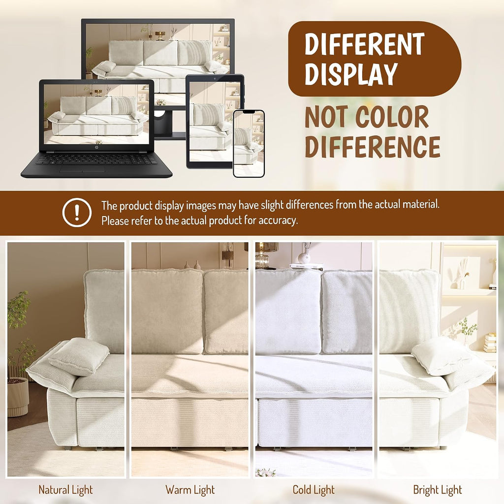 94.5'' King Size Sleeper Sofa Bed, Comfy Corduroy Pull Out Couch, Beige