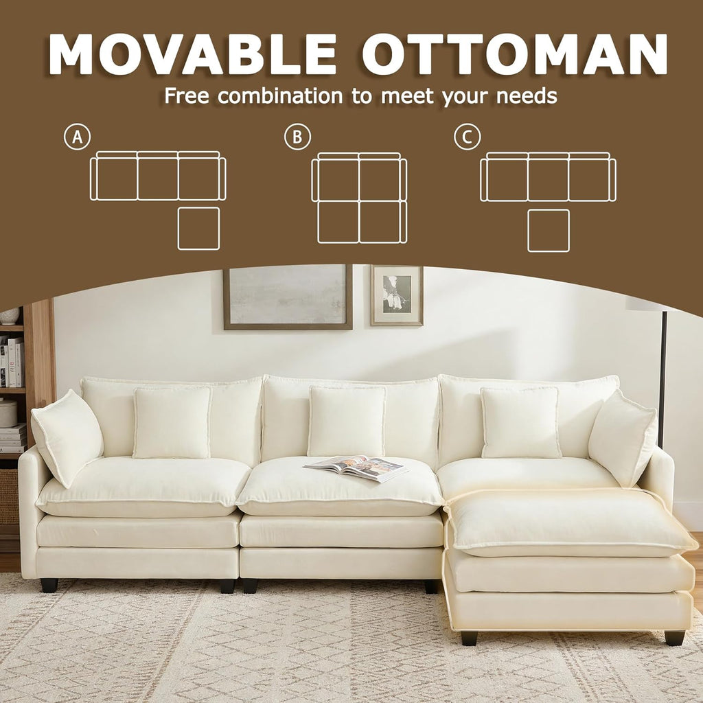 113" Modular Sectional Sofa, L Shaped Cloud Couch with Ottoman
