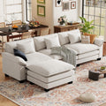 120" Modular Sectional Sofa, Comfy L-Shaped Cloud Couch with Movable Ottoman, Oversized 4-Seater Velvet Deep Seat Sofa Couch for Living Room, DIY Combination, Beige