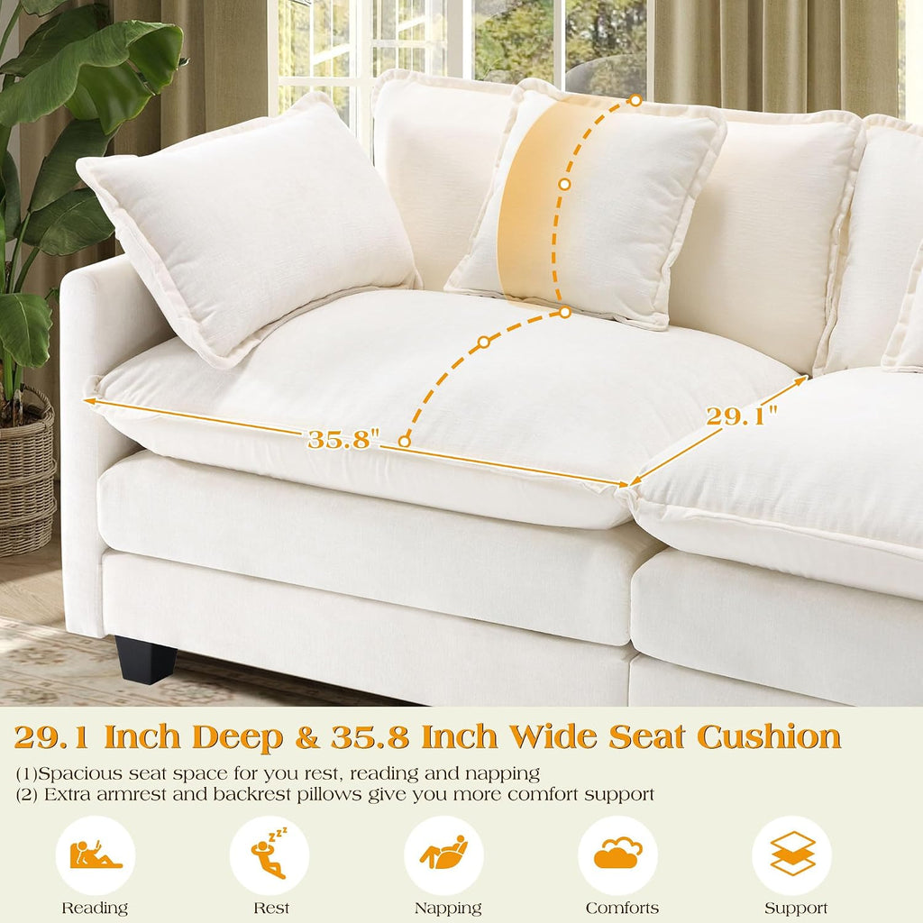 Modular Sectional Sofa,Cloud Couch for Living Room,Modern Deep Seat Sofa Chenille Fabric Comfy Couches with Throw Pillows & Movable Ottoman for Apartment