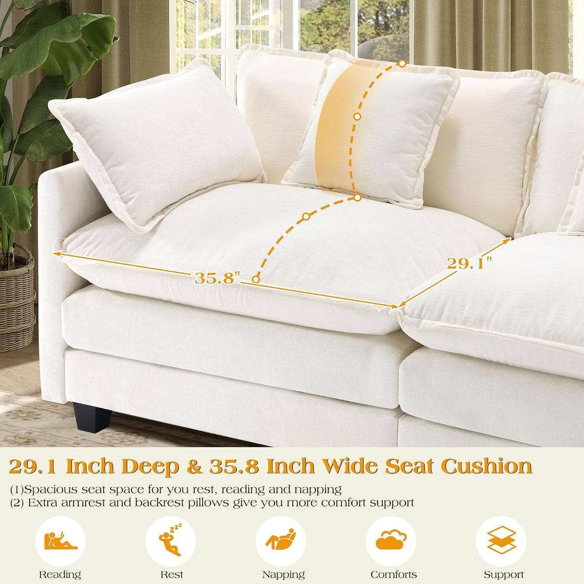 Modular Sectional Sofa,Cloud Couch for Living Room,Modern Deep Seat Sofa Chenille Fabric Comfy Couches with Throw Pillows & Movable Ottoman for Apartment