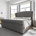 Queen Size Upholstered Sleigh Bed Frame with Wingback Headboard